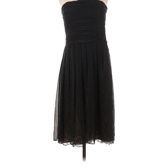 Ann Taylor Strapless Black Dress Size 6 | Lace Overlay Cocktail Party Midi - Picture 2 of 8